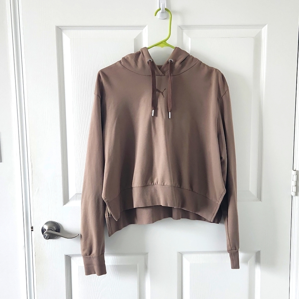 Puma Brown Cropped Hoodie Sweatshirt